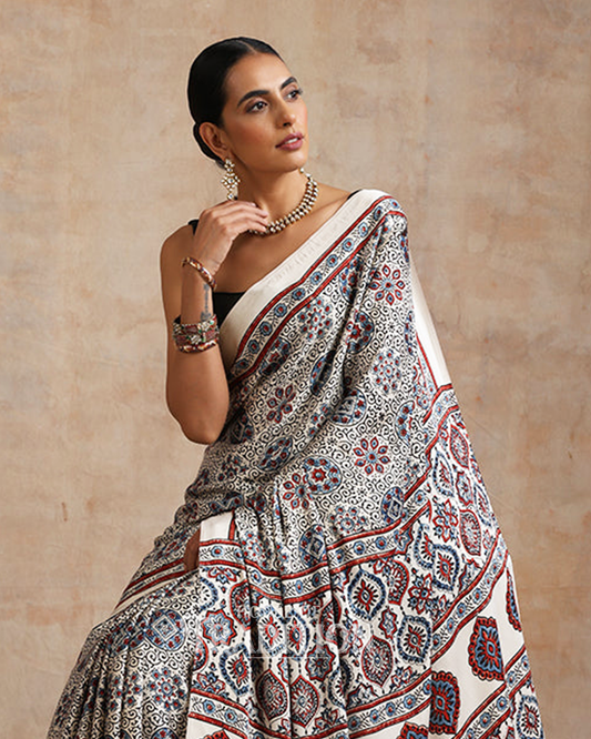 Chinnon Saree with Digital Print & Mirror Work Blouse