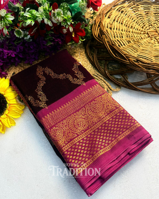 Royal Blue & Wine Marshmallow Silk Saree with Heavy Zari Weaving Border | Designer Foil Work Saree with Blouse | Wedding & Festive Wear